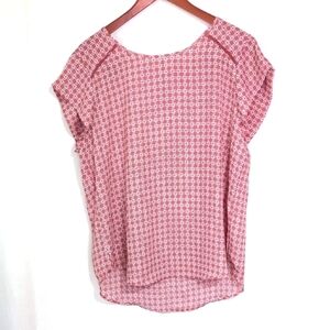 Lily White Red White Geometric Cap Sleeve Blouse Size Extra Large
